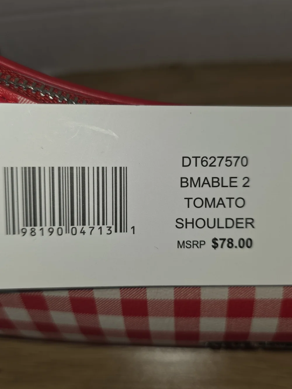 Steve Madden BMABLE 2 Tomato Shoulder Bag Gingham Print